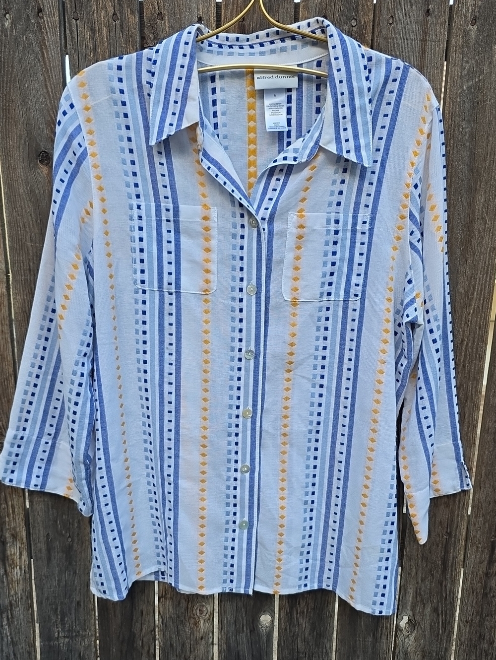Alfred Dunner Light Blue & Yellow Striped Casual Button-Down Shirt